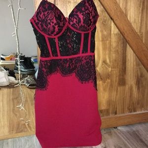 Red and Black Lacy Homecoming Mini Dress